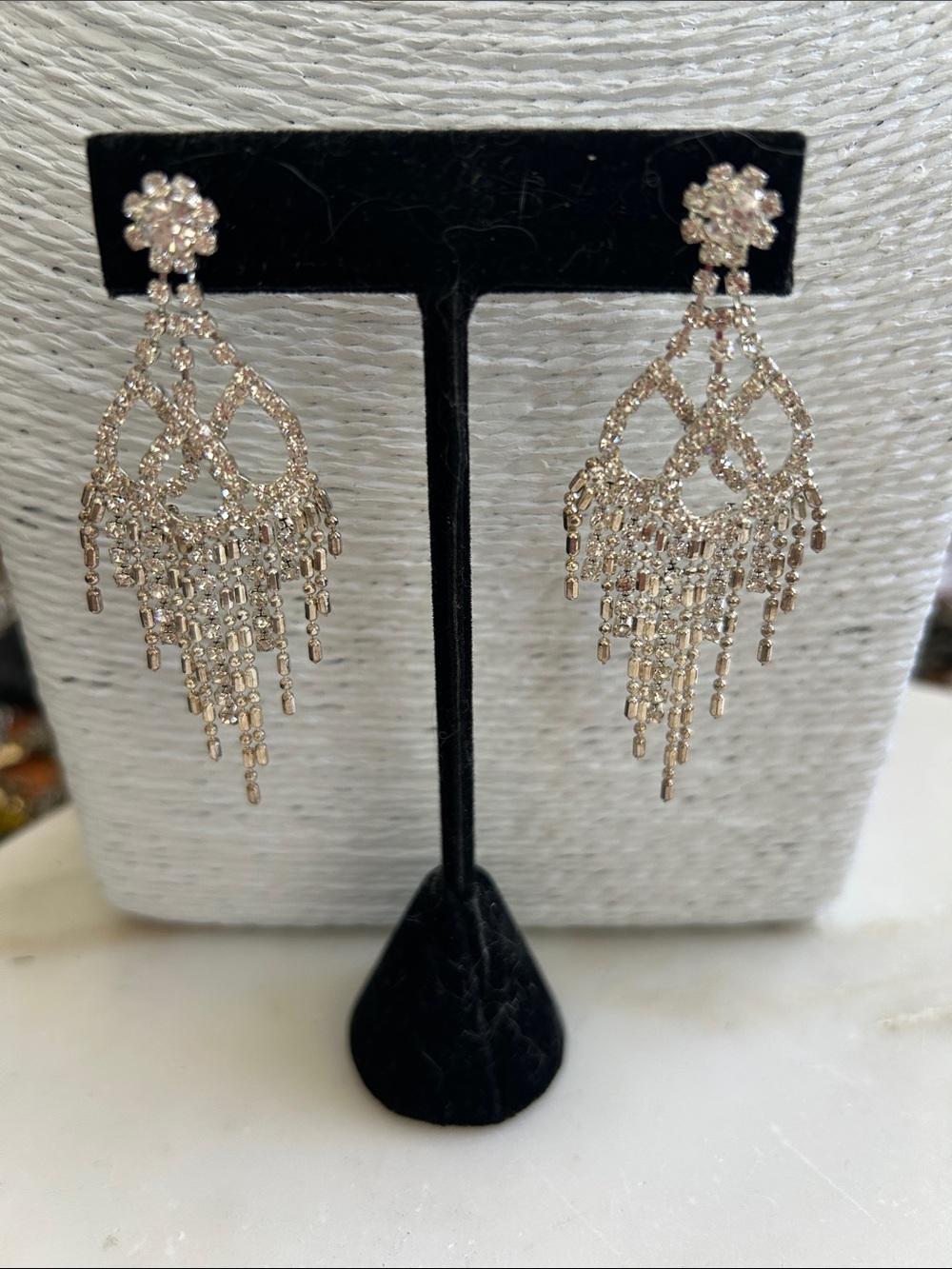 Crystal Fringe Drop Earrings - Silver Tone